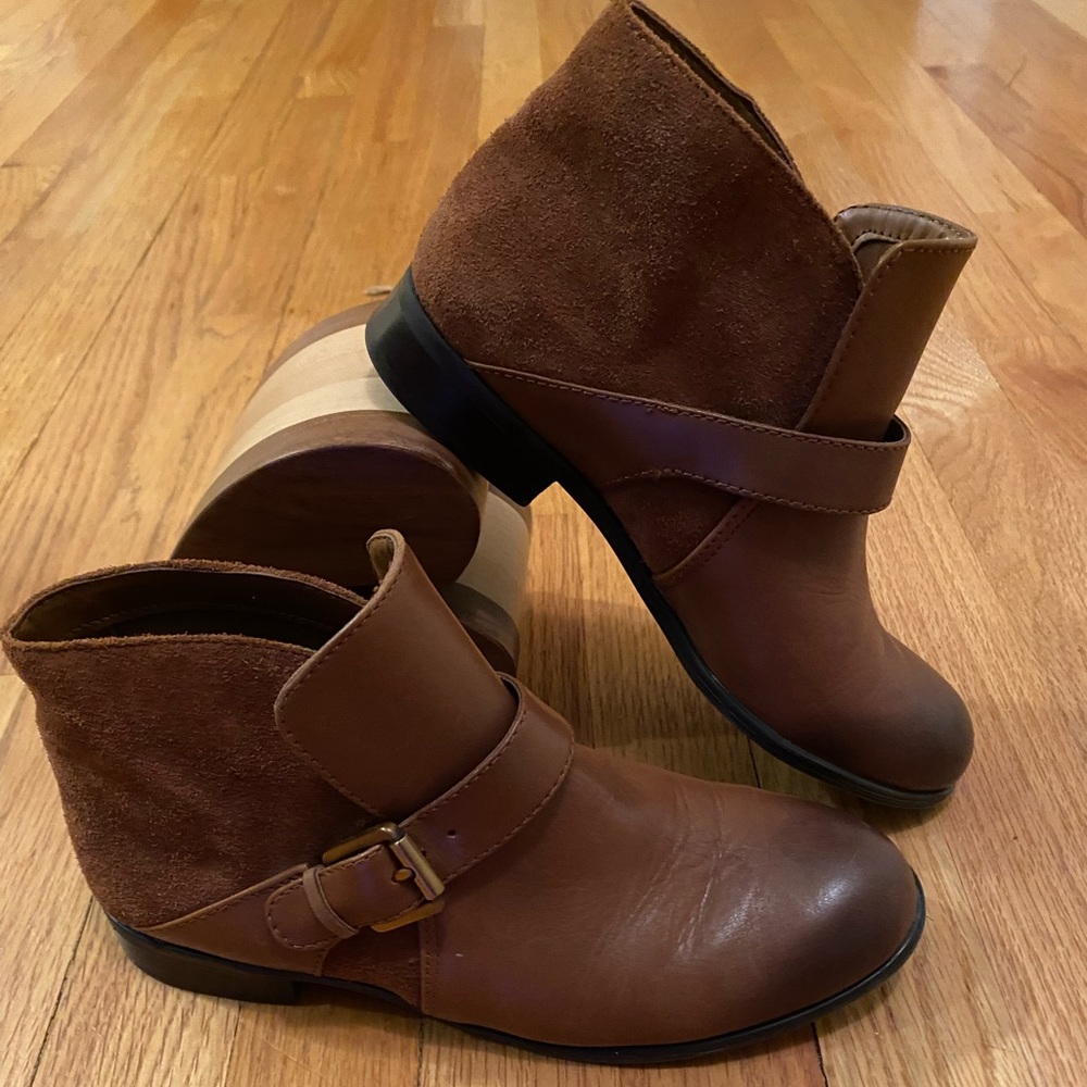 Brown Leather Booties, Franco Sarto, Women’s Size 6